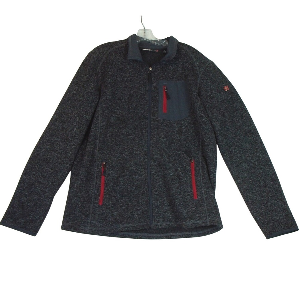 Swiss Tech Jacket Mens Medium Dark Grey Full Zip Fleece Pockets Outdoor